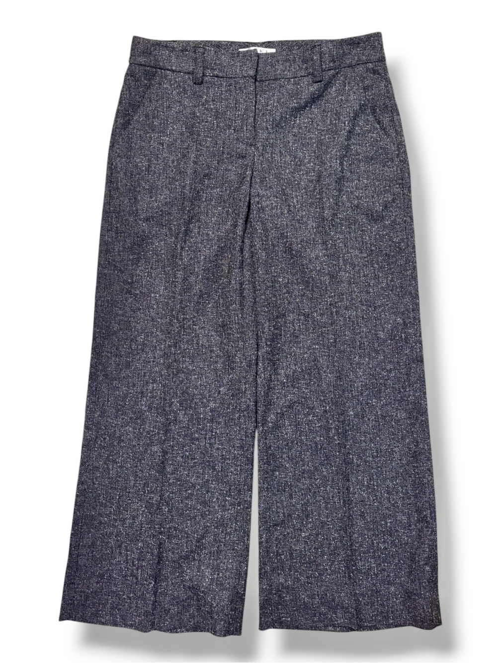 CABI Dark Grey Speckled Flat Front Wide Leg Ankle Length Trousers Size 8